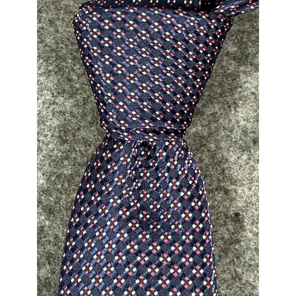 AXIST NWT Mens Skinny Necktie Navy Blue Red White Geometric Micro Pattern 2.5 In